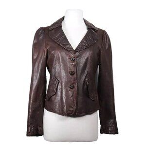 Armani Collezioni Women's 6 Brown Lambskin Leather Jacket Single Breasted